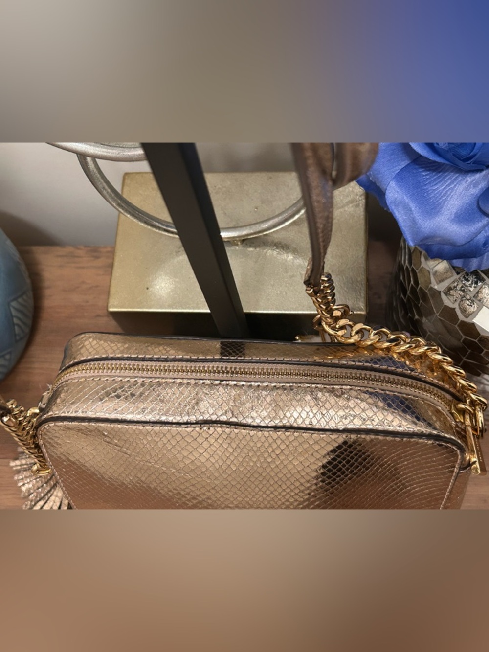 Michael Kors Gold Crossbody Camera Bag With Tassle and Bag Charm - Picture 7 of 11